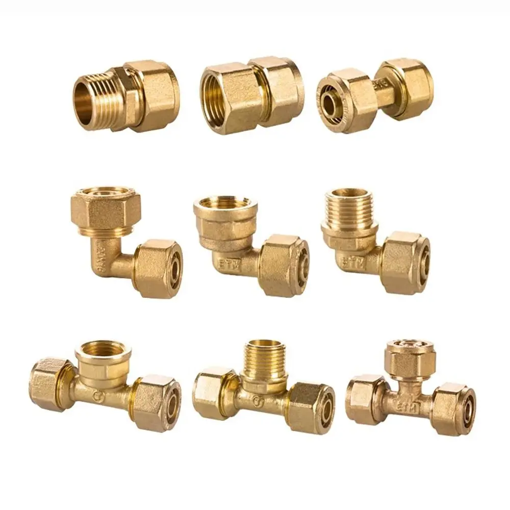 New Male/Female Thread Brass Pipe Fitting 2/3 Ways 1216 Pipe Connectors Copper Joint Floor Heating