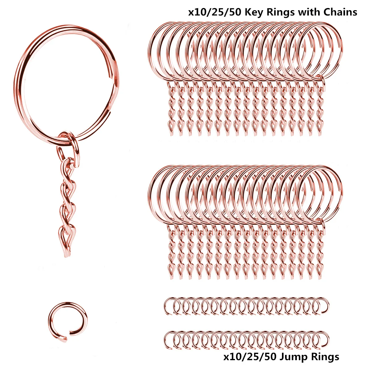10/25/50 set sleutelhangers met kettingen en open jumpers, 1 inch open ronde sleutelhangerringen in bulk Geschikt voor handwerk om sieraden te maken