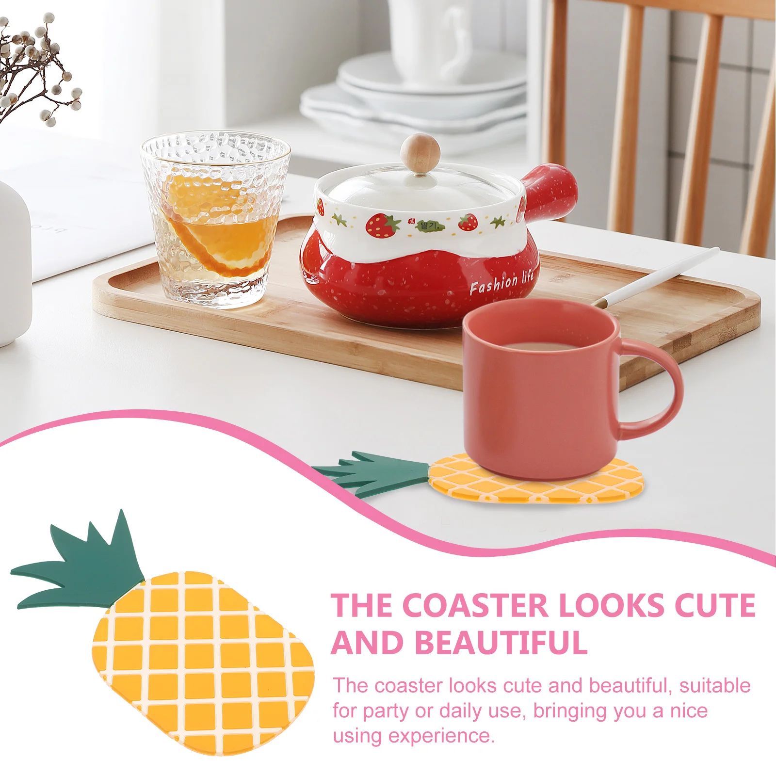 

Pineapple Fruit Silicone Coaster Heat Resistant Nonskid Decorative Cup Pad Suitable for Coffee Glass Tea Table Protection