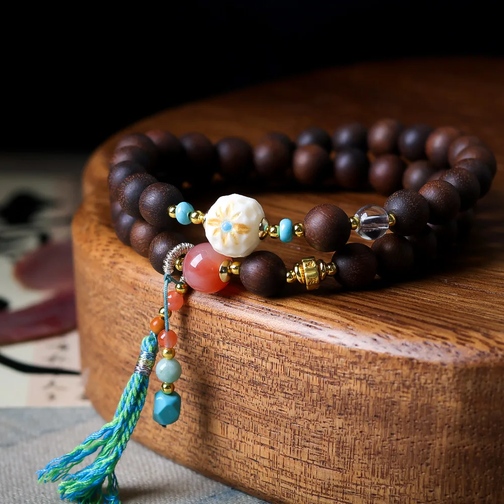 

Original Design Agarwood Two-Circle Bracelet Antique Red Agate Deer Antler Starry Sky Chinese-Style Bracelet