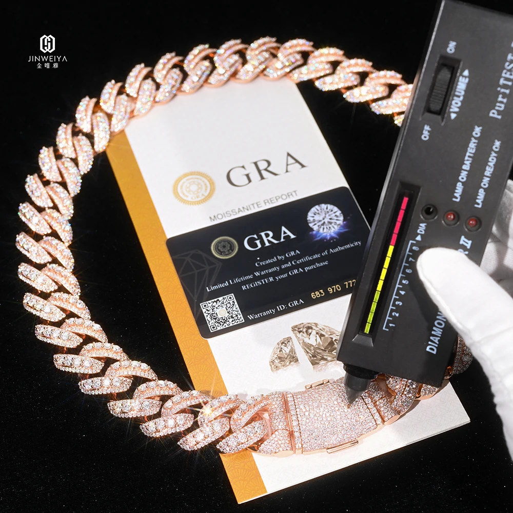 Cuban .Iced Out Link Chain for Men | 22mm Luxury Moissanite & 925 Sterling Silver Rose Gold Plated | Hip Hop Jewelry.