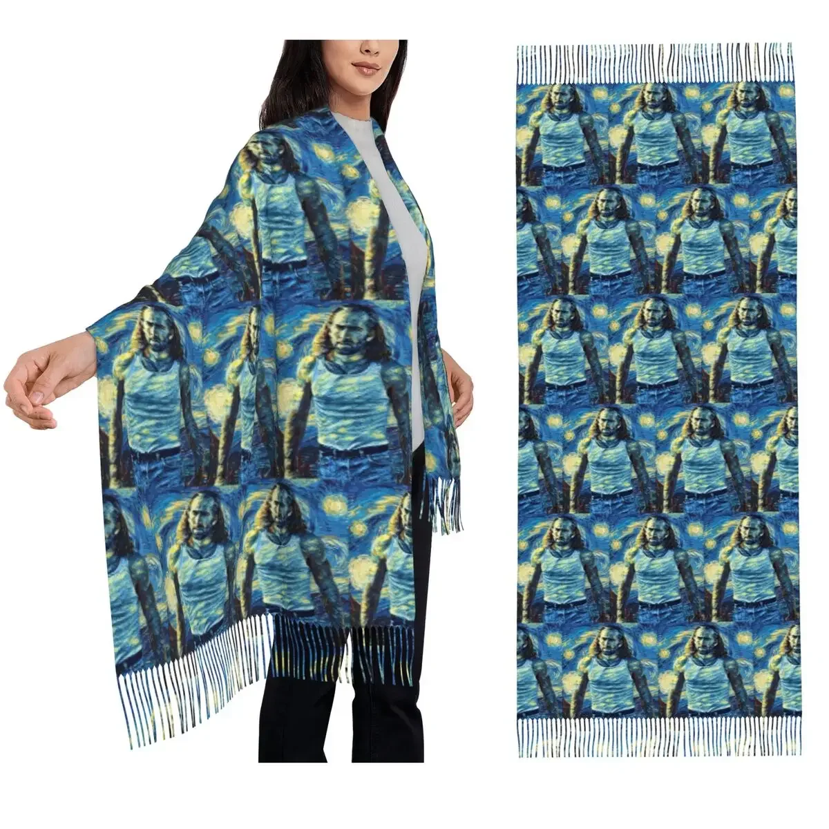 

Николас Кейдж сценический шарф шарфы с кисточками для женщин мягкие теплые шали и накидки большая осенне-зимняя шаль