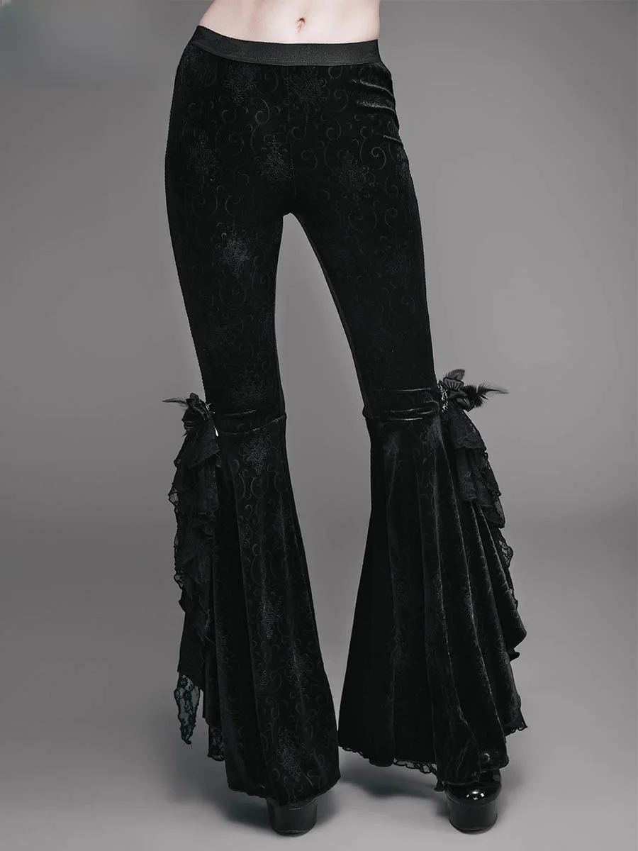 EVA LADY Gothic Style Asymmetric High Waist Flared Pants Dark Pattern Elastic Casual Trousers Polyester Blend Comfortable Fit