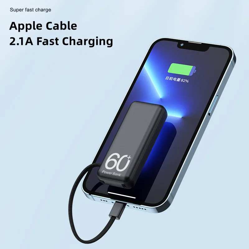 5000mAh Mini Power Bank Portable Small Fast Charger With Cable Mobile Powerbank External Spare Battery for iPhone Samsung Xiaomi