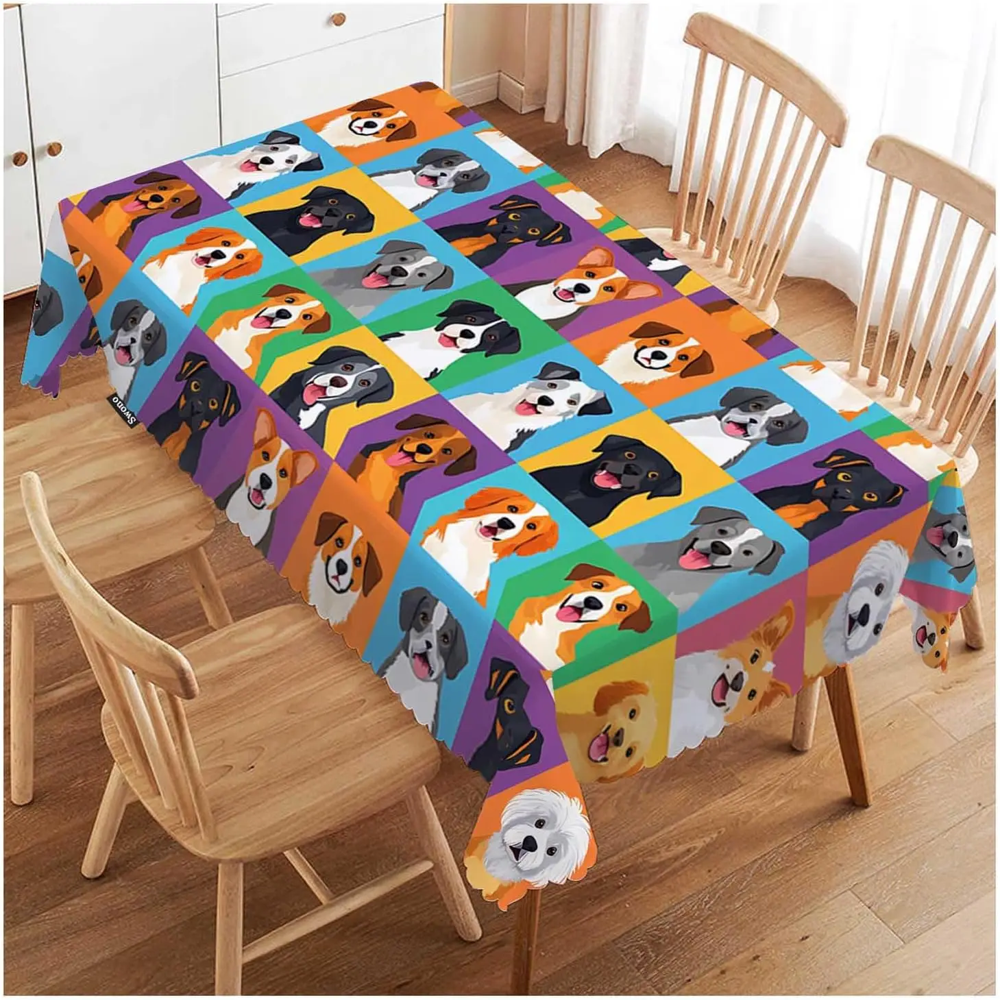 Cute Dog Print Tablecloth for Dining Table Home Decoration Pet Lover Kitchen Linens Napkin Table Cover Decor