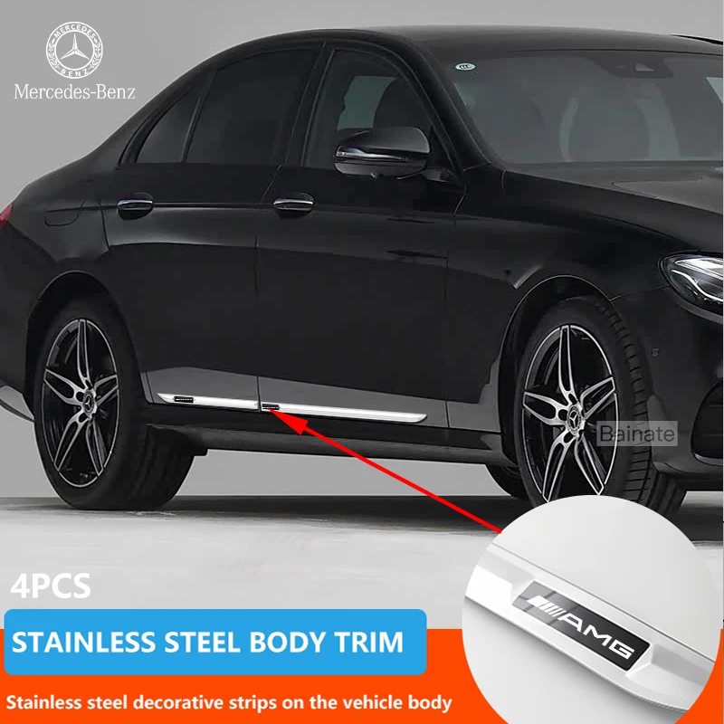 

For Mercedes Benz A B C E S Class W204 W205 W176 GLC CLA AMG Logo Body stainless steel door side anti-collision decorative strip