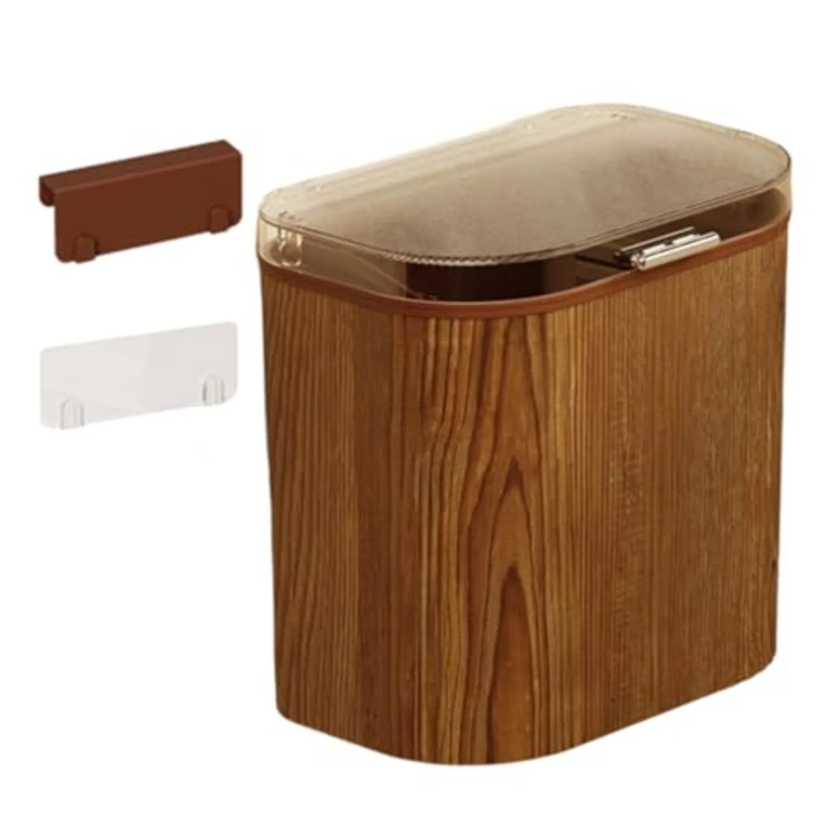 Cabinet Door Trash Can Hanging Kitchen Waste Bin Wood Grain No Drill Wall Mount Wide Opening U Groove Hook Sticker Space Saver