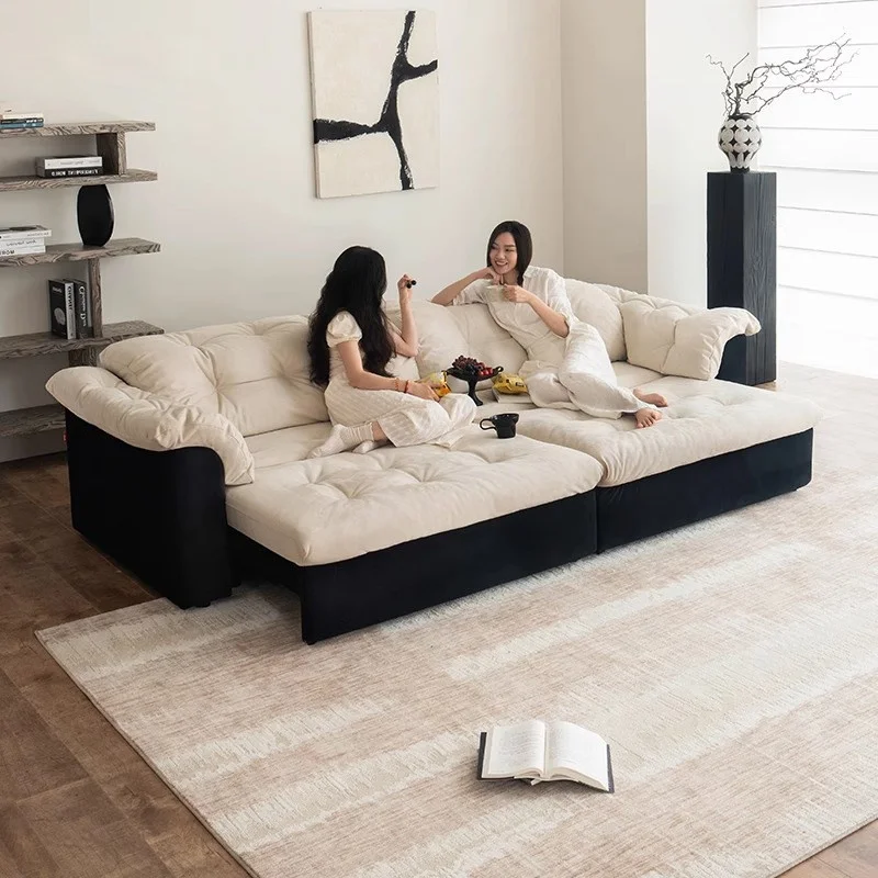 #New Electric Sofa Bed Folding Dual-use Extendable French Retro Mid- Fabric Small Apartment Living Room Black White