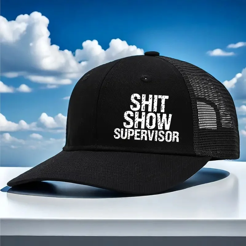 Gorra de béisbol con estampado ligero de malla de poliéster transpirable - Gorra de camionero "SHIT SHOW Supervisor" con protección solar y Bold Let