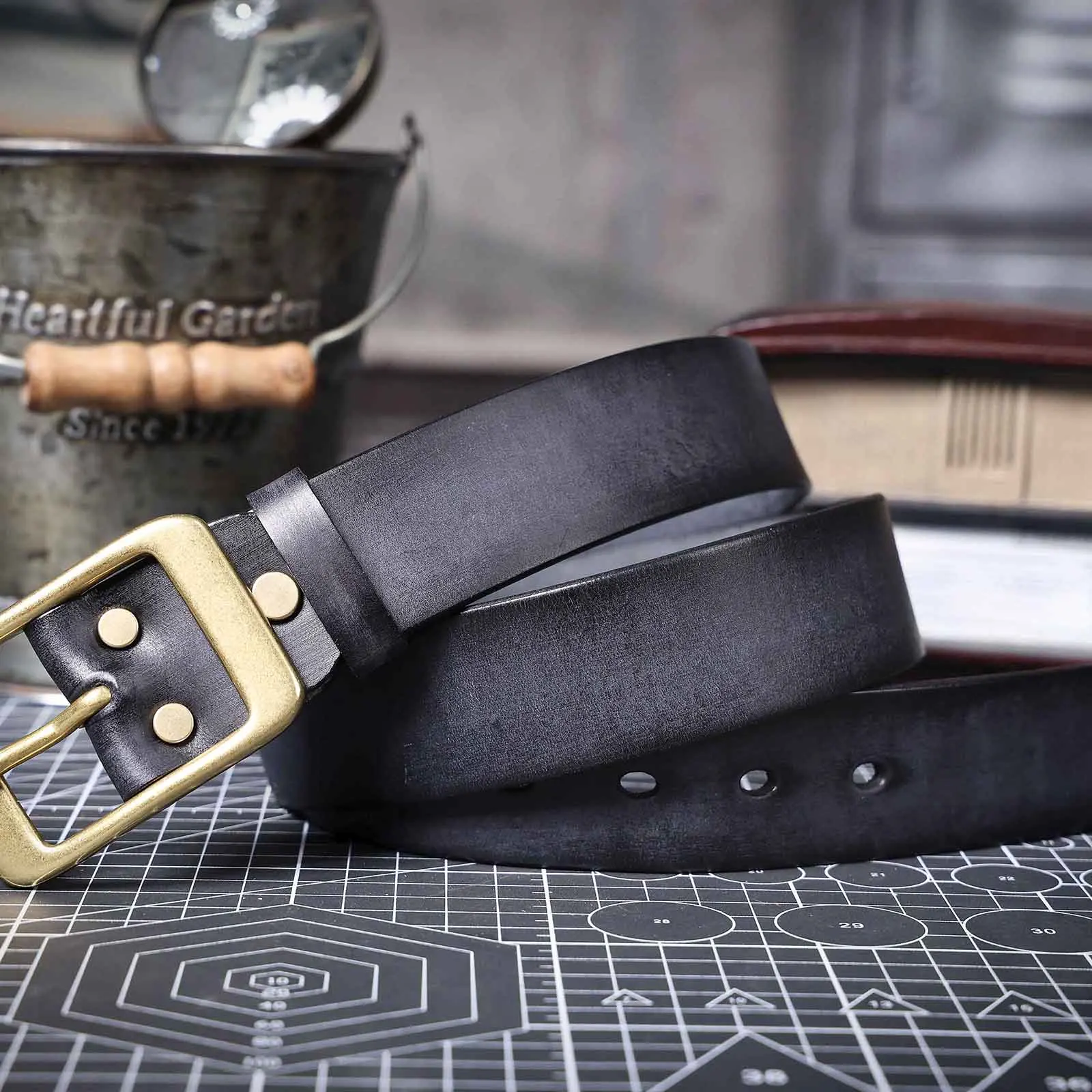 Vintage Echt leder Herren gürtel mit massiver Messings chnalle, hand gefertigte lässige Nadel schnalle verdicktes italienisches Rindsleder mit Geschenk box – Detail 30