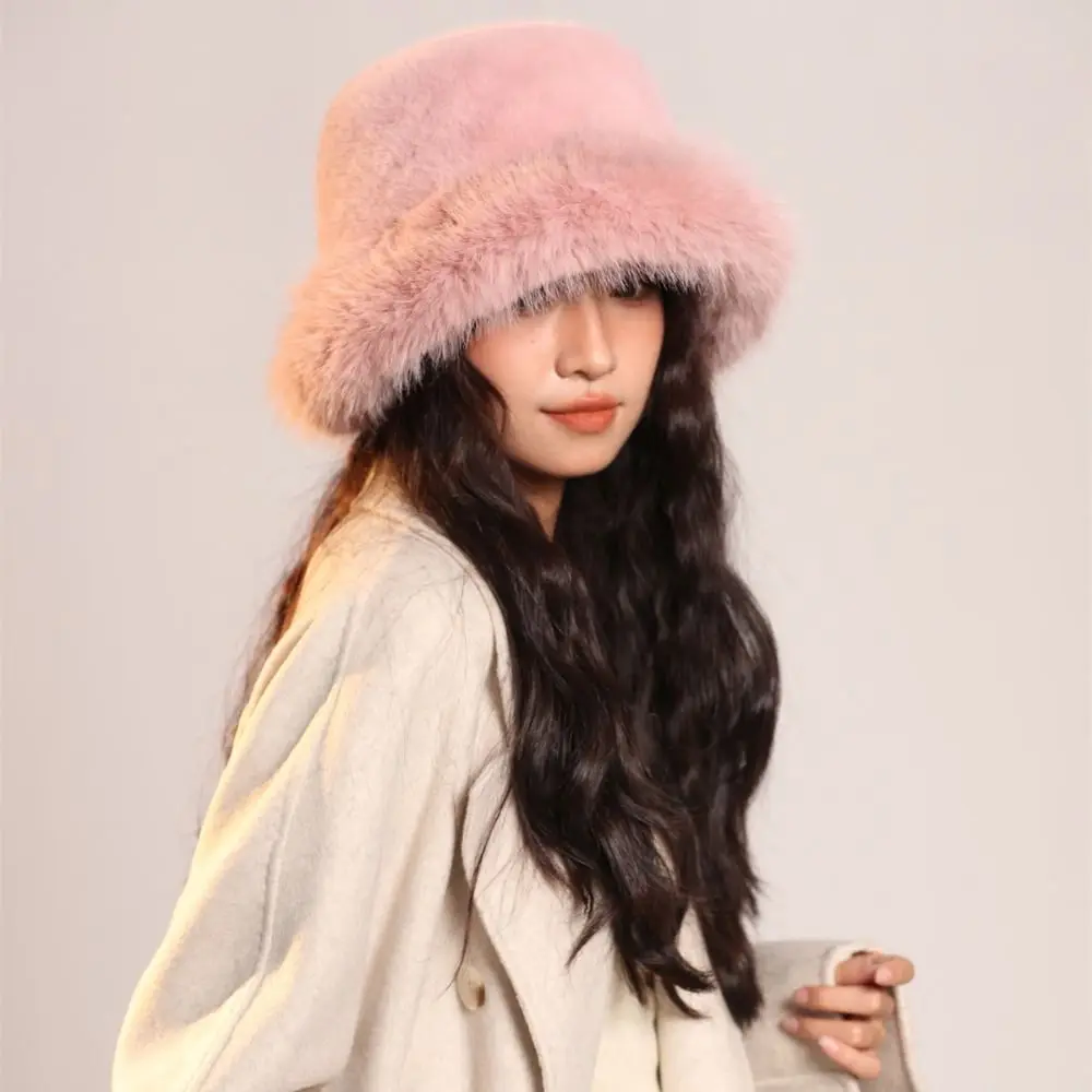 Imitation Rabbit Fur Hat for Women Autumn and Winter Plush Fisherman Hat Warm and Cold-proof Fashionable High-end Basin Hat