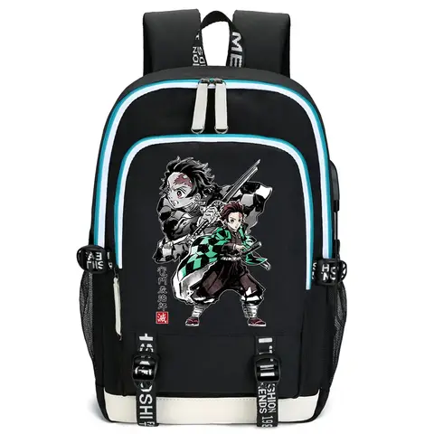 Anime Demon Slayer Kamado Tanjirou Schoolbag 배낭 노트북 배낭 십대 학생 도서 가방 선물