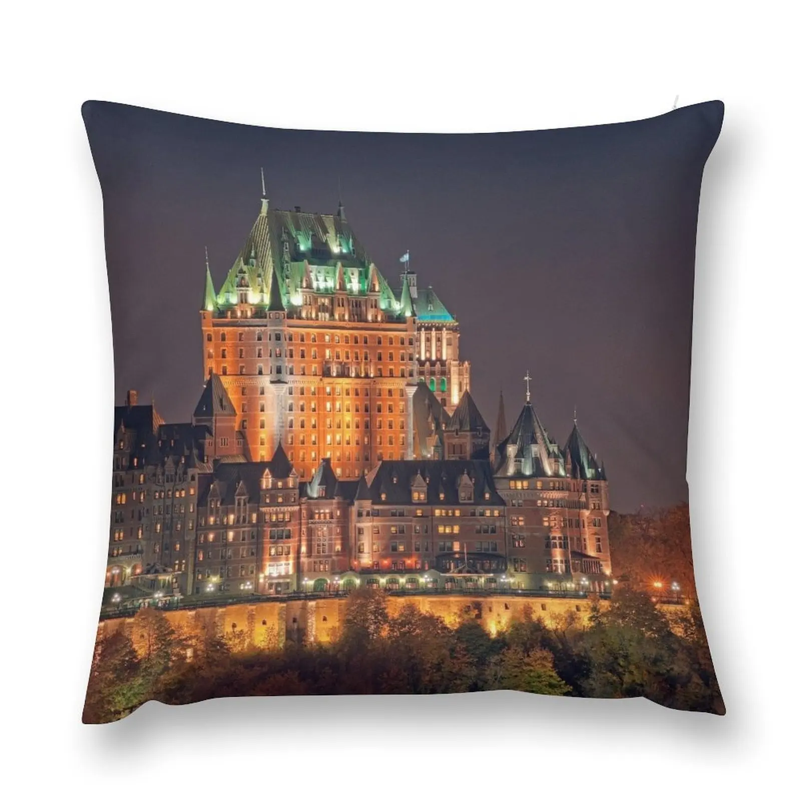 Night View of Le Chateau Frontenac (Version 2), Quebec City Throw Pillow Plaid Sofa Sofa Cushion pillow