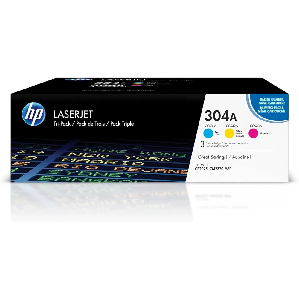 304A Cyan, Magenta, Yellow Toner Cartridges (3-pack) | Works with Color LaserJet CM2320 MFP, Color LaserJet CP2025 Series