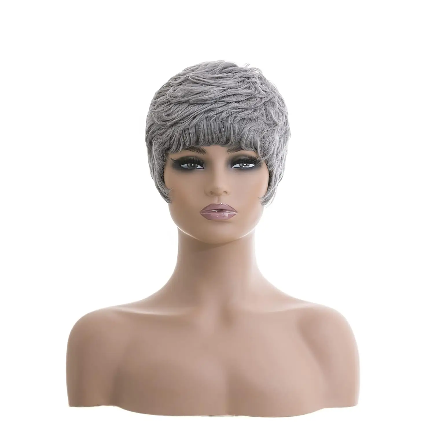 Short Grey Pixie Cut Wigs for Pixie Cut Short Wavy Layered Wavy synthetic Wigs Short Wigs (Grey)