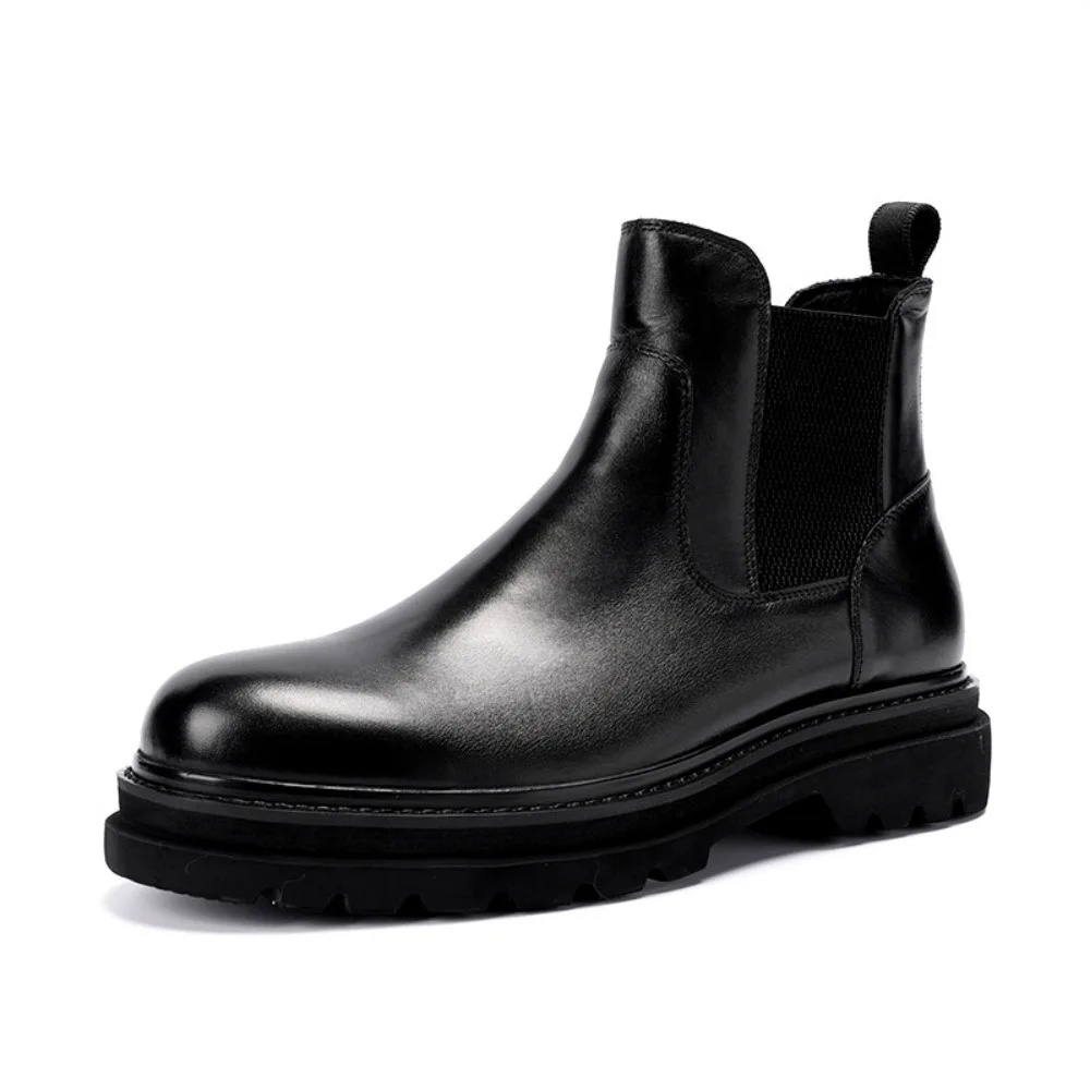 New Arrival Men's Mid Calf Boots Genuine Fetal Cow Leather Thick Sole High Top Ankle Boots for Men