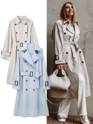 Autumn Fashion Women's Casual Solid Color Lapel Windbreaker With Pockets Belt Long Sleeves Female Vintage Chic Loose Coat
