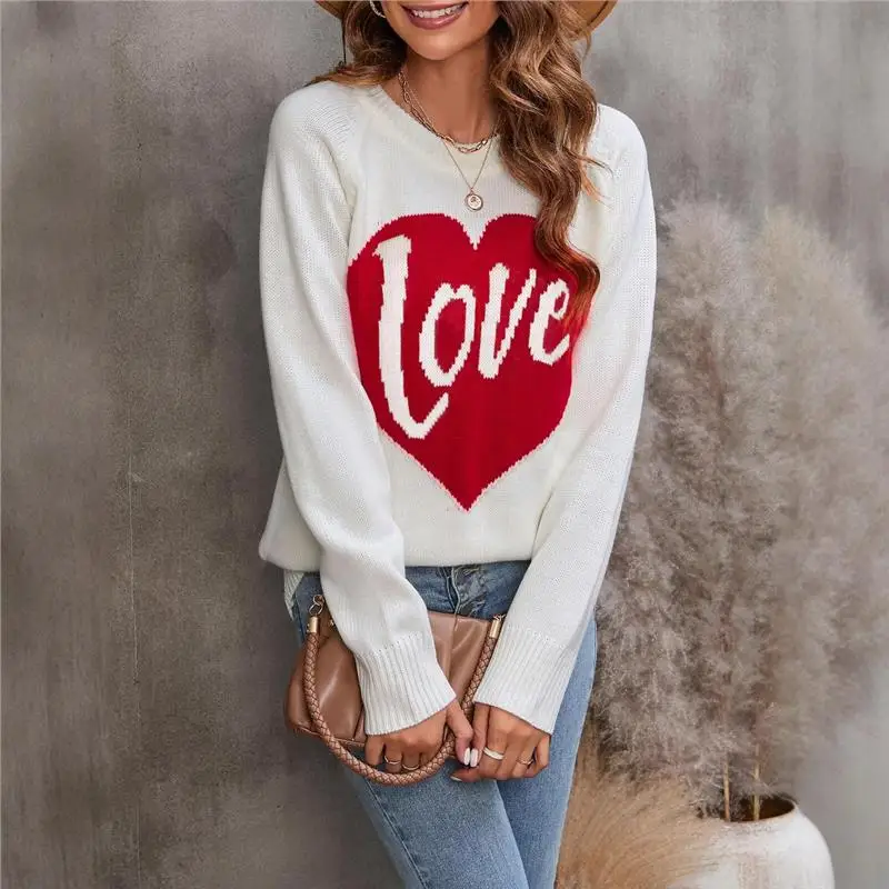 

Осень-зима, новый свободный вязаный свитер с сердечками и надписью Ne, женский длинный свитер Sve Overhead irt для поездок на работу, одинарный...