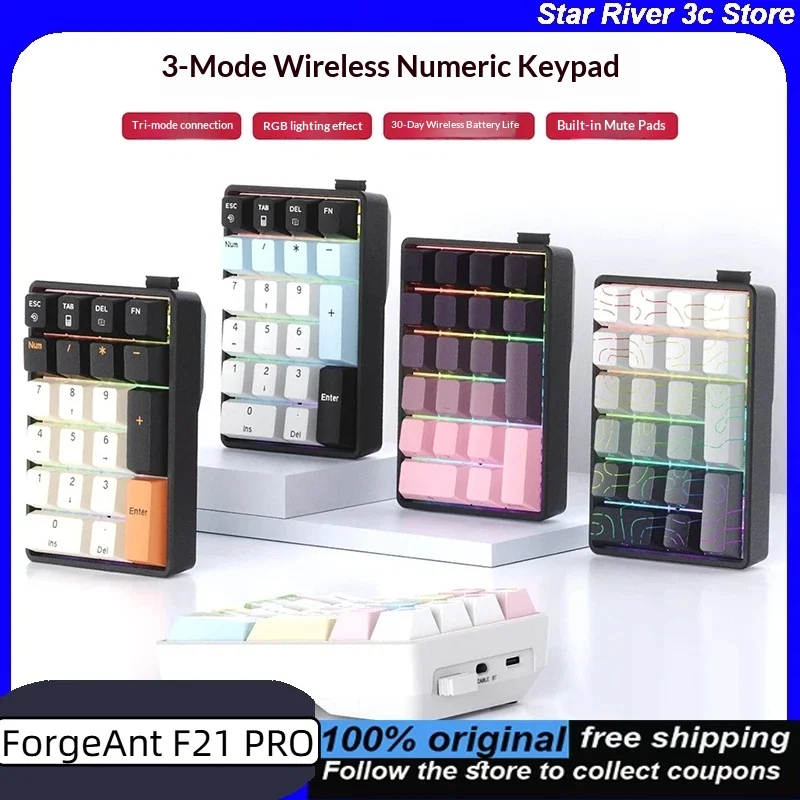 

ForgeAnt F21 Pro Wireless Mini Keyboard Bluetooth with PBT Keycaps Hot-Swap Noise Reduction Filling 500mA RGB LED Numeric Keypad
