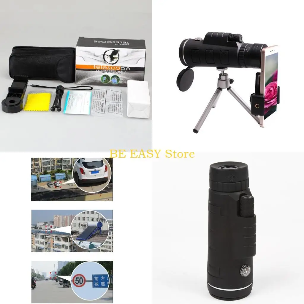 e28f 단서 망원경 40x60 스마트 폰 홀더 삼각대가있는 고전력 단추