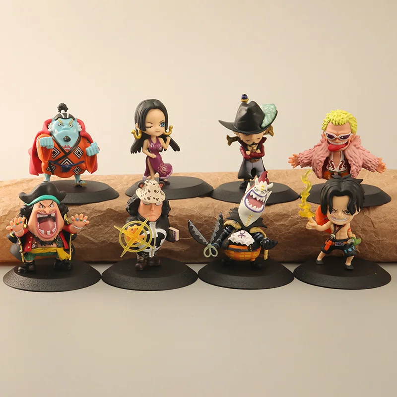 8Pcs/Set 8CM Height Q Version Kawaii One Piece Anime Figure The Top War Later Article Shichibukai Cake Ornaments Doll Gift