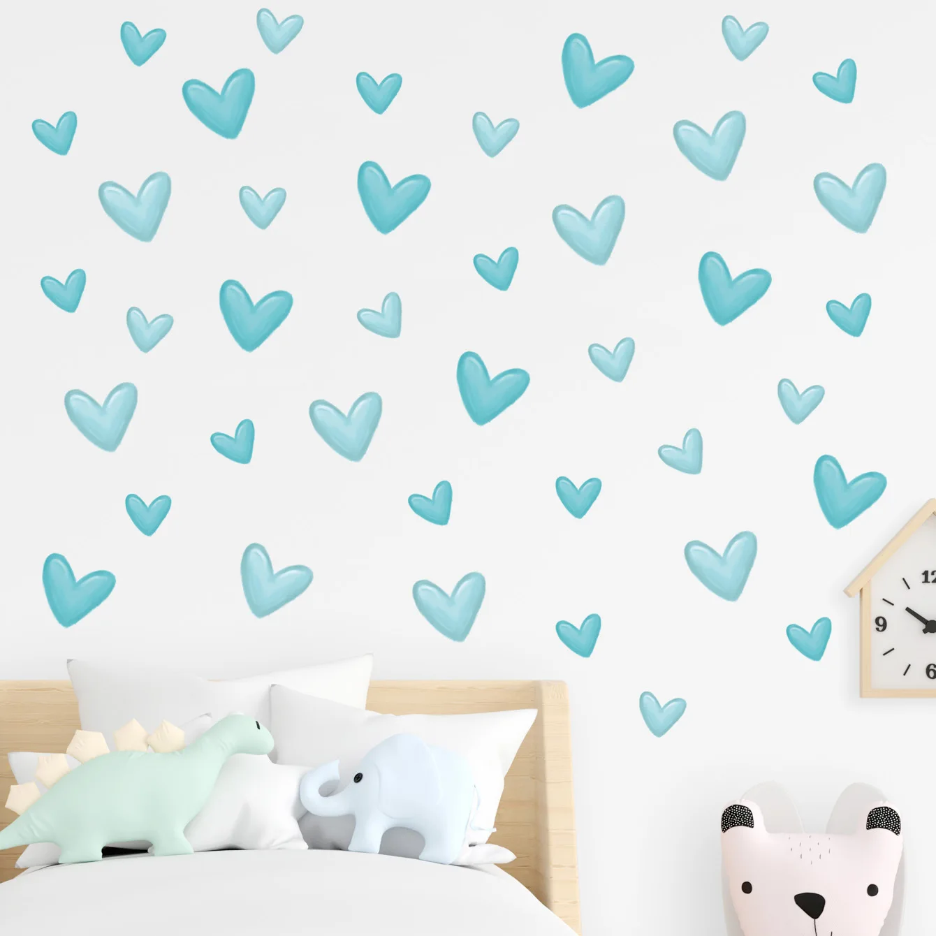 6 Sheets Blue Heart Wall Stickers Big Small Hearts Art Wall Decals for Children Baby Girls Room Nursery Wallpapers Decor