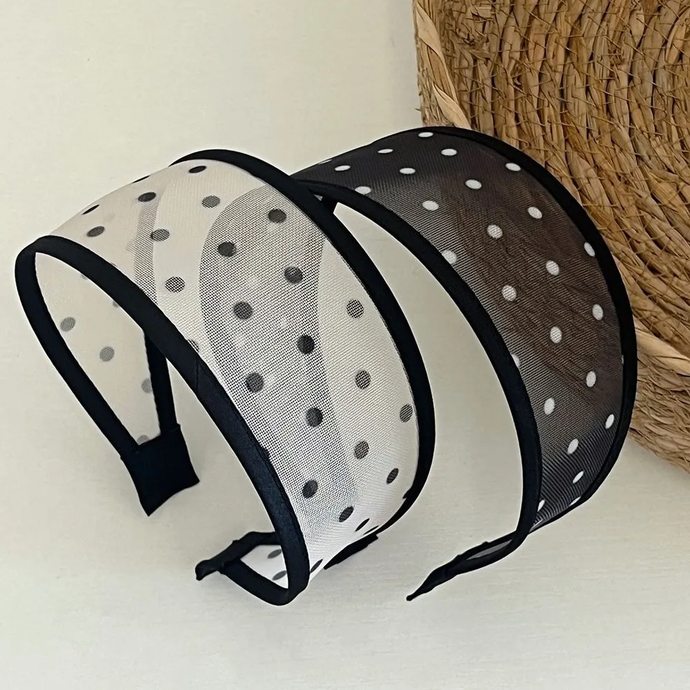 Polka Dot Pattern Mesh Headband Non-Slip Design Lightweight Construction Wide Headband Breathable Sheer Mesh Soft Fabric