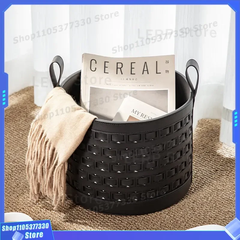 Luxury Leather Laundry Basket Simple Storage Bin for Cloakroom Hotel B&B Premium Sense Organizer Large Capacity Folding
