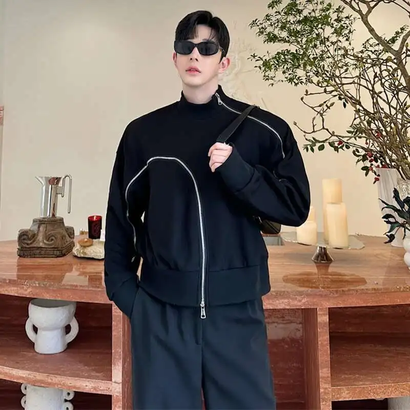 LUZHEN Sweatshirts Men's Fashion Short Style Temperament Bottom Shirt Personalized Zipper Design Long Sleeve T-shirts LZ8150