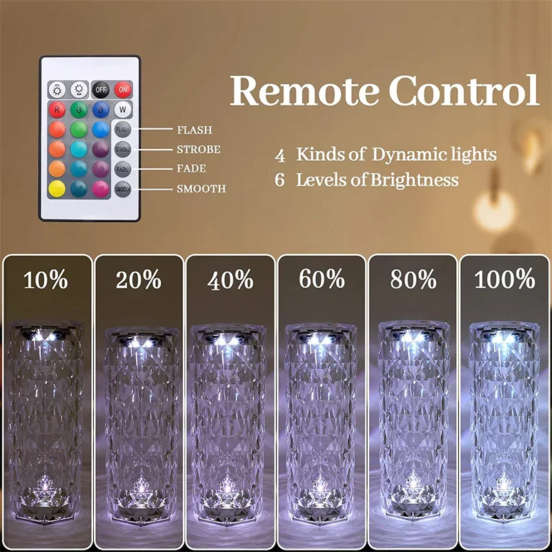 Rechargeable 16 Colors RGB Rose LED Night Light Color Changing Crystal Touch Table Lamp For Bedroom Nightstand Christmas Decor