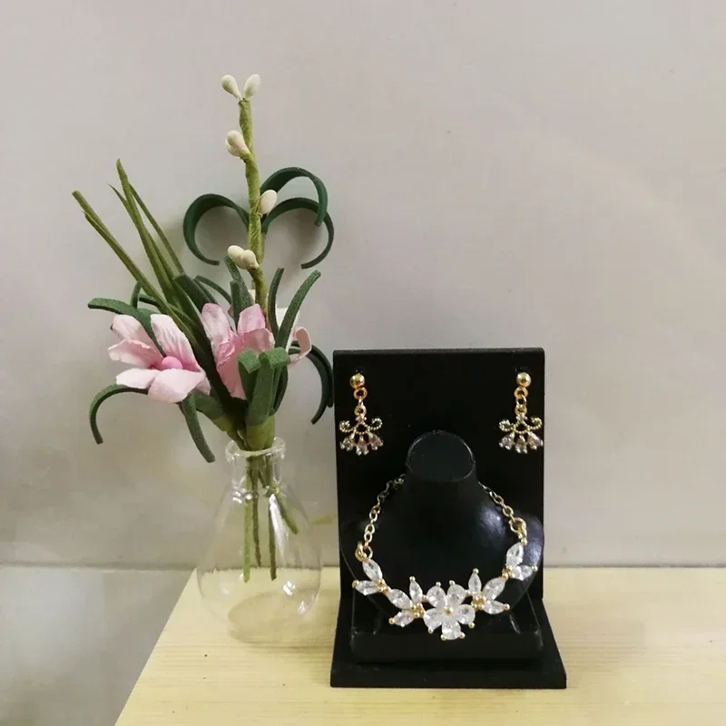 1:6 Doll Mini Jewelry Earring Necklace Set (including Display Rack) for Doll Decorative Toys, Doll Gift Accessories