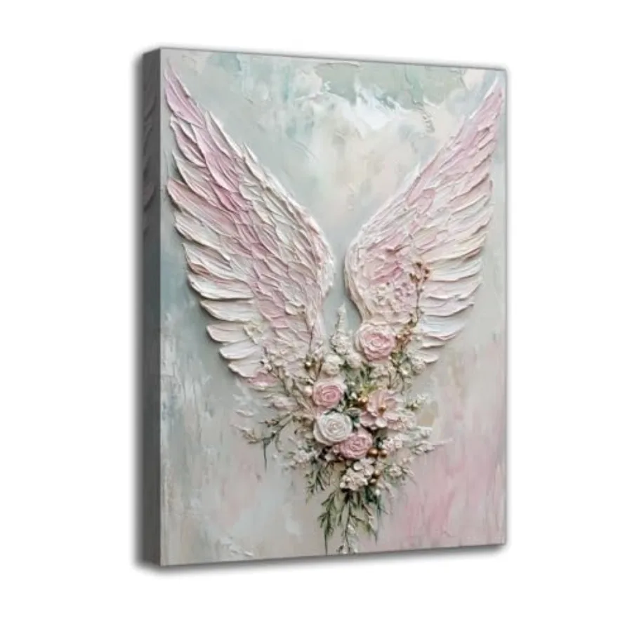 

Framed Art of Angel Wings Picture - Modern Wall Art Canvas Prints, Pastel Flowers Oil Posters, Contemporary Aesthetics Artwork