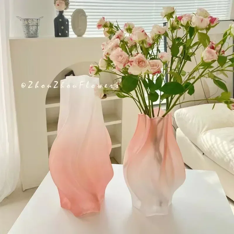 

Nordic creative new frosted light luxury glass vase glass floral arrangement living room table decoration ins