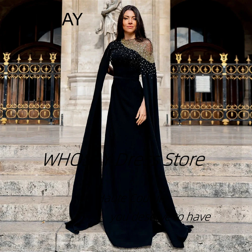 WHOSAY dostosowane ręcznie wyszywane koralikami suknie wieczorowe rękawy z falbankami Vestidos De Fiestas eleganckie Mujer zamek błyskawiczny z tyłu sukienka na studniówkę