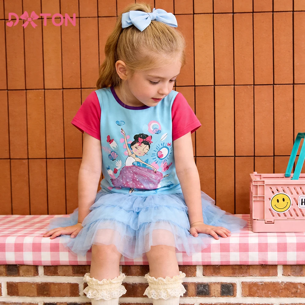 DXTON Girls Short Sleeve T-shirts Baby Toddler Daily Clothing Butterfly Elf Dancing Children Cotton Top Casual Kids Casual Tees