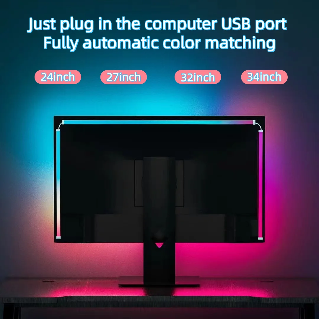 

Smart Ambient TV PC Display Sync Computer Monitor Backlight 5V LED Strip Light RGB Color DIY Game Holiday Atmosphere Decor Lamp