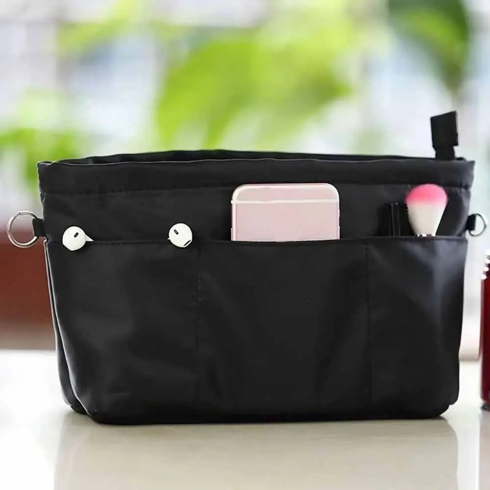 Multi-Pocket Insert Cosmetic Bag with Zipper Large Capacity Nylon Toiletry Bag Solid Color Multifunctional Storage Bag Room