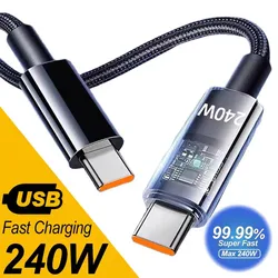 240W Dual Charging Line Type-C USB C To Type C Cable Fast Charging Nylon Braided TypeC Data Cord for Samsung Huawei Mi Laptop