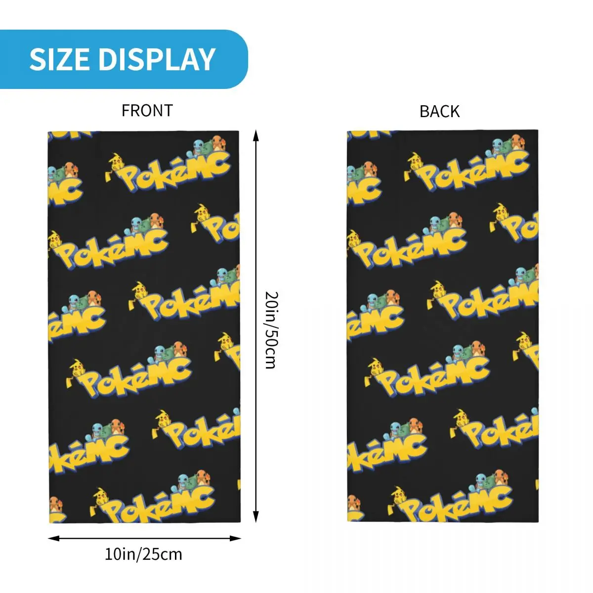 Japanese Cartoon Game Pokemon Bandana Neck Cover Printed Motorcycle Motocross Pikachu Face Scarf Hiking Unisex Adult Breathable