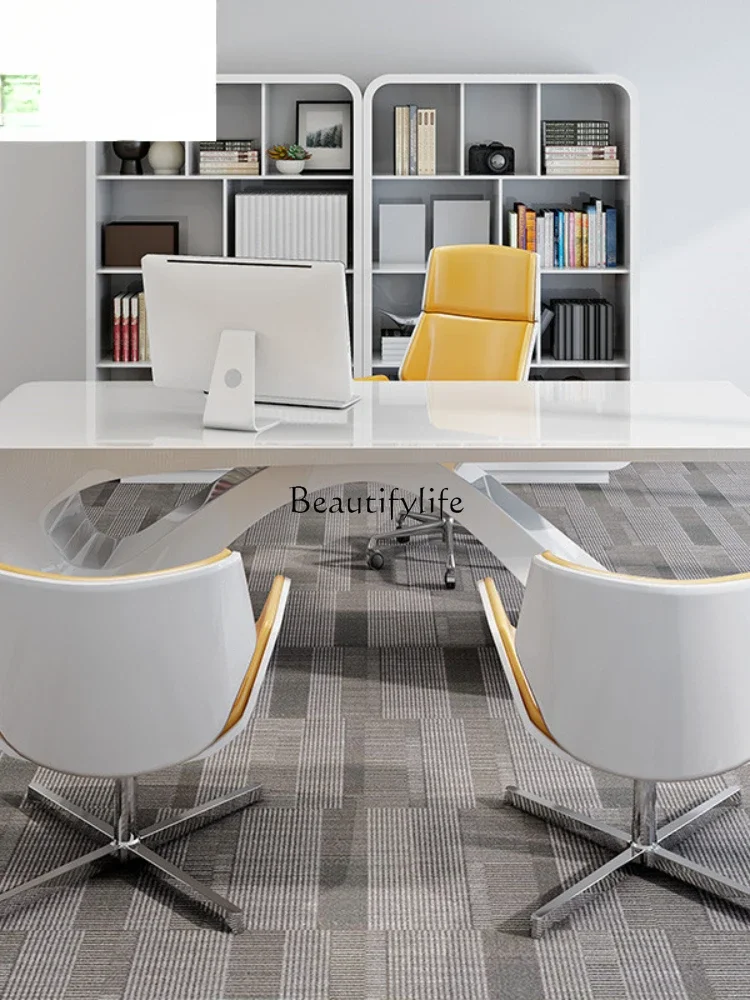 White painted boss table special-shaped simple modern class desk supervisor manager table and chairs