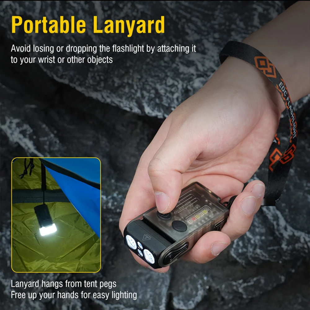 Amanfire V20 EDC Keychain Light High Power Mini Torch Portable UV Beep Flash Lamp