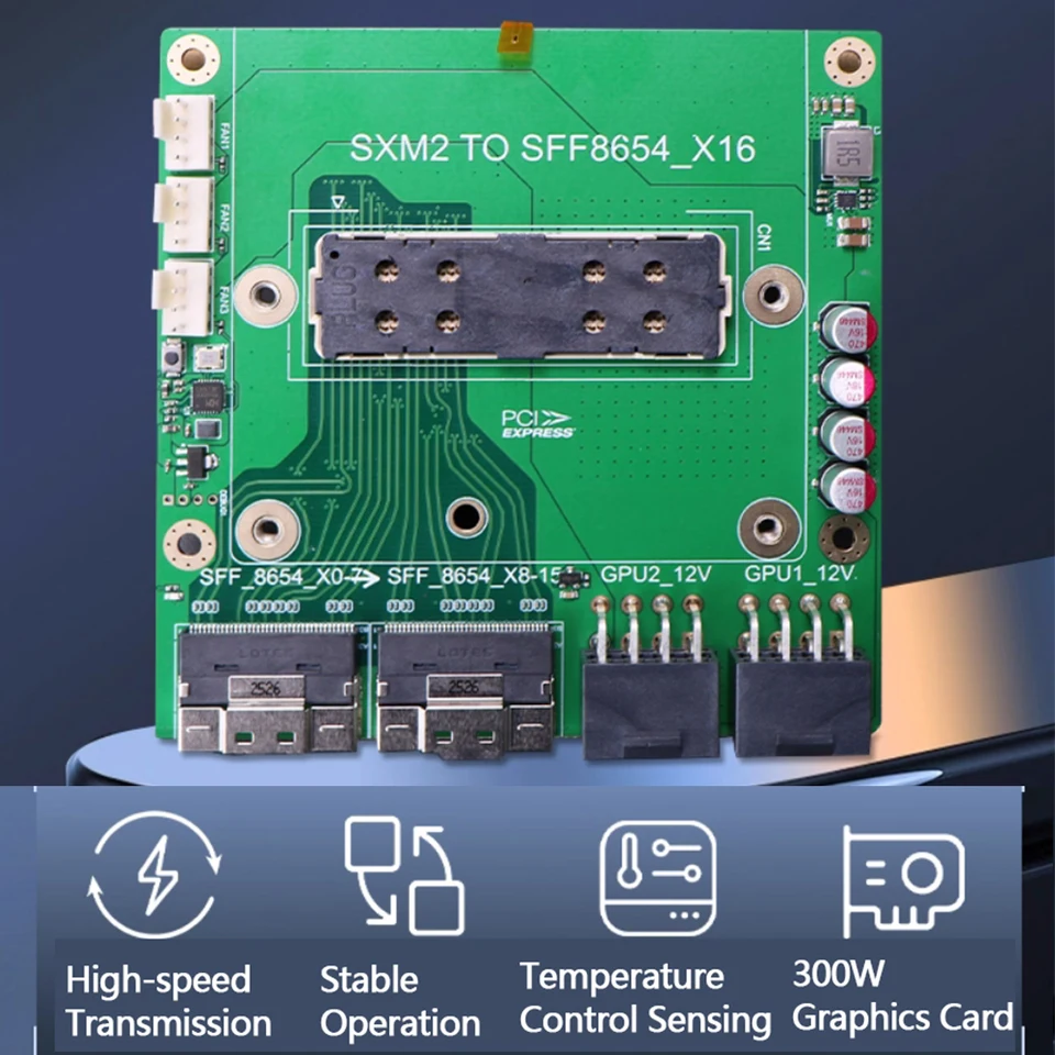 SXM2 to SFF-8654 PCIe Riser Card Adapter