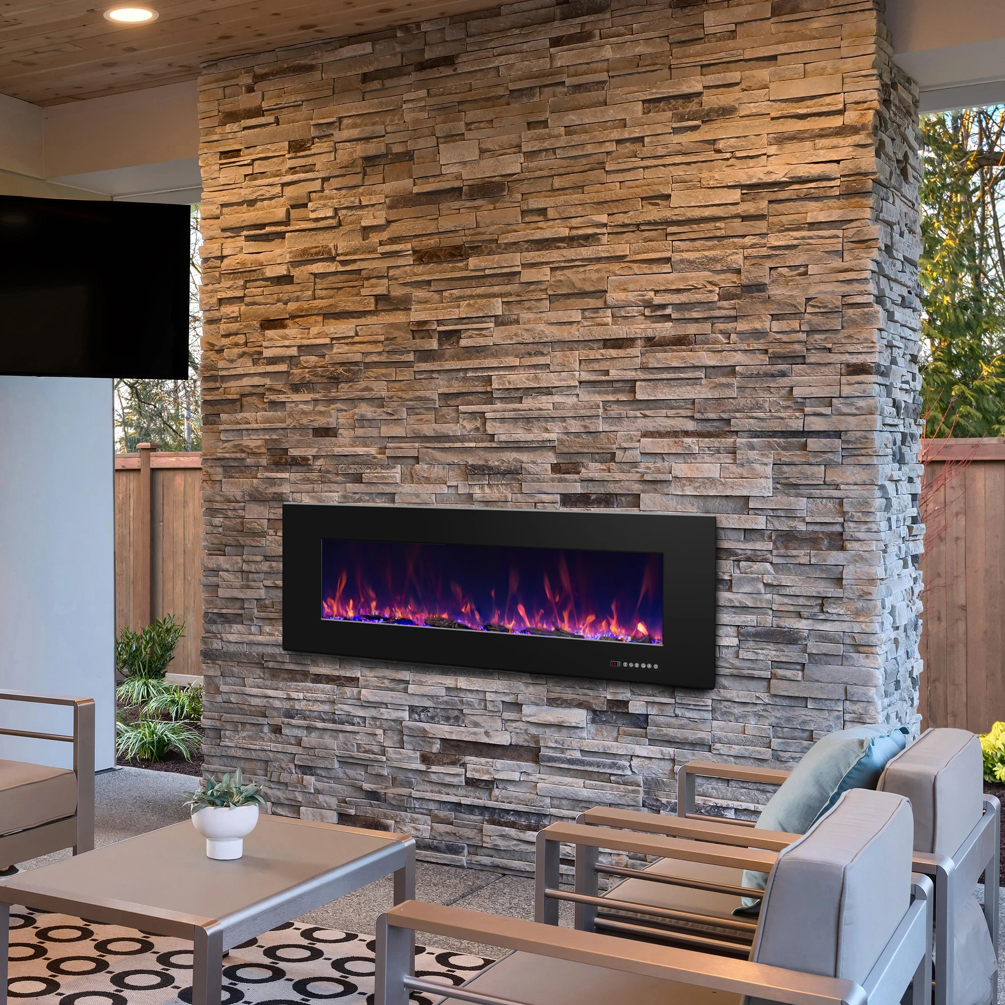 Luxstar 60-Inch LED Electric Fireplace Modern Wall-Mounted Heater For Indoor Use Not Recessed On Sale