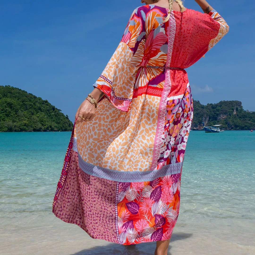 Schlangenmuster-Strandkleid, Strandmode, bedrucktes Maxikleid, Kimono, Boho-Langtunika, Strandkleidung, Damen-Strandüberwurf, Überwürfe, Damen V4426 – Detail 40
