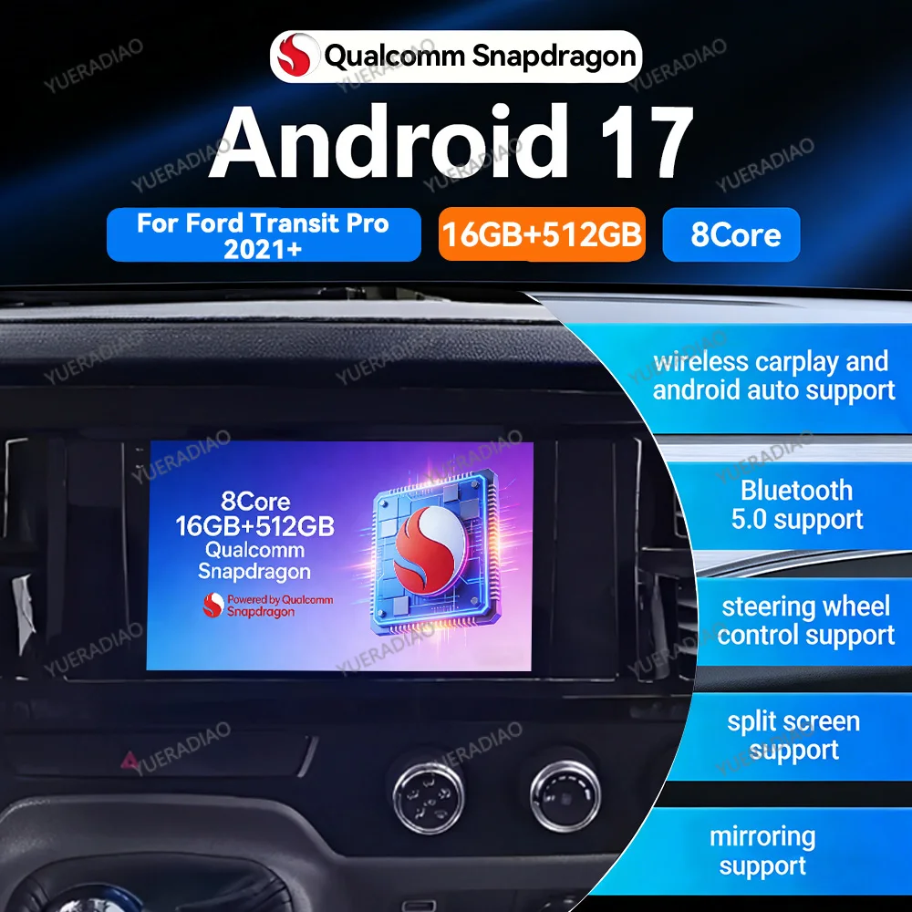 Android 17 Car Radio For Ford New Era Transit PRO 2021 GPS NAVI Carplay Automotive 4G WIFI Qualcomm DVD Bluetooth Car Radios FM