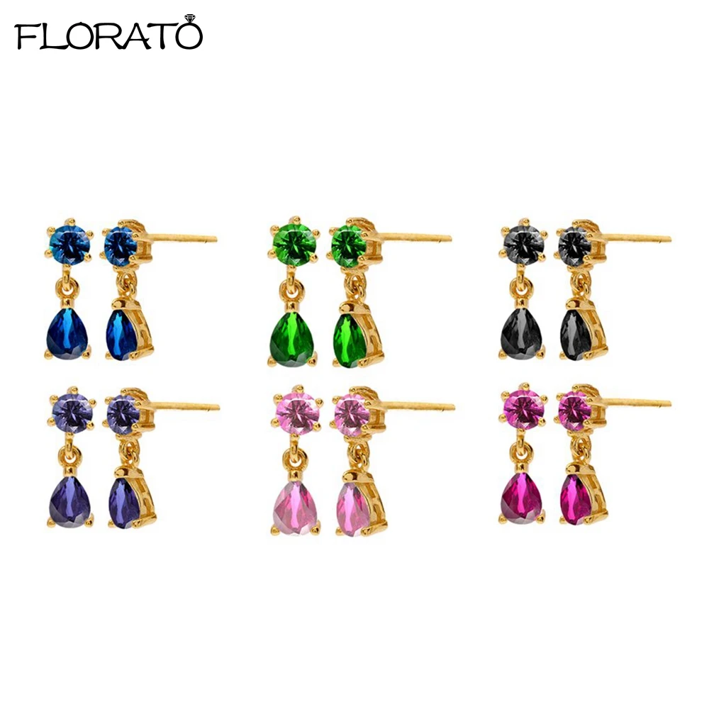 

925 Sterling Silver Needle Fashion Droplet Pendant Small Earrings Multicolor Zircon Stud Earrings for Women New Piercing Jewelry