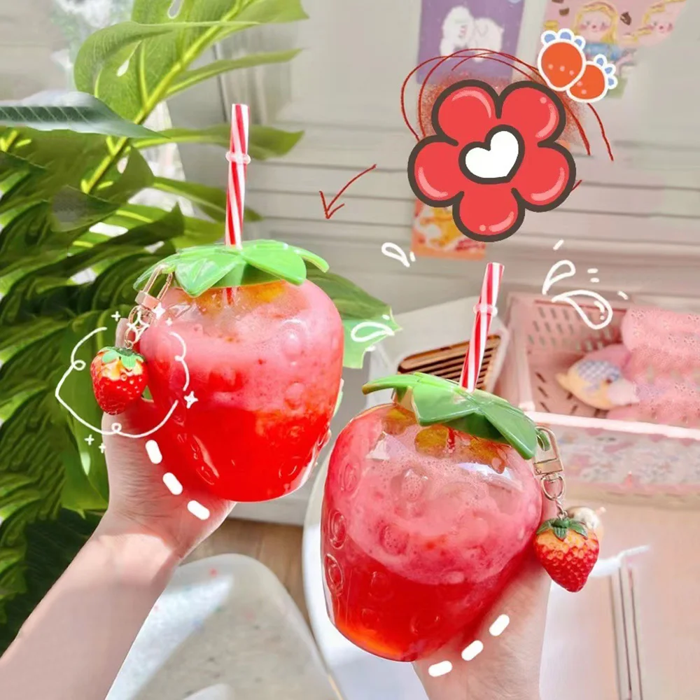 Strawberry Straw Water Bottle Pineapple Portable Plastic Cup For Spring Wedding Shower Birthday Party Desktop Decoration Cup