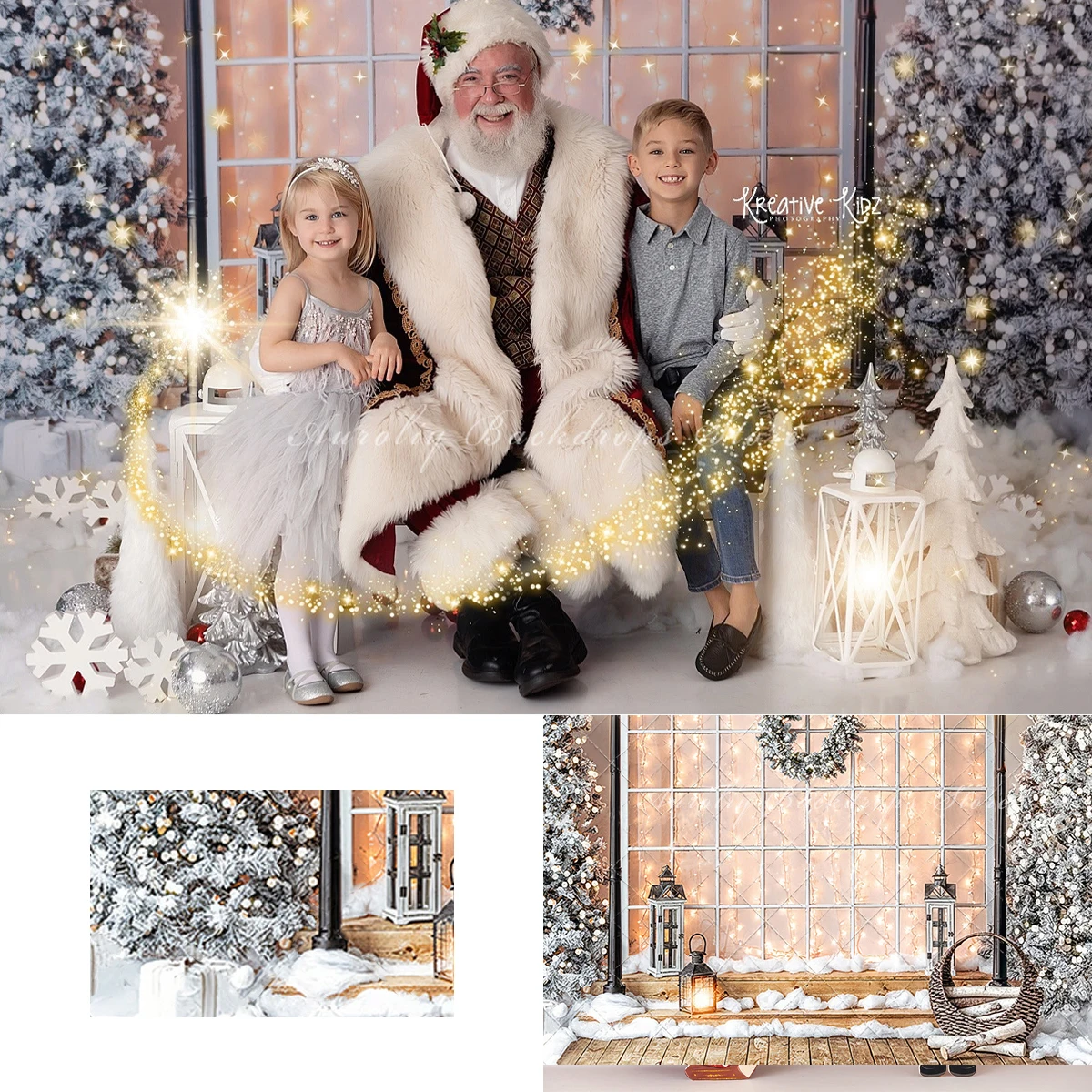 

French Window Snow Scene Backgrounds Kids Adult Photography Props Child Baby Christmas Tree Decors Photo Studio Backdrops