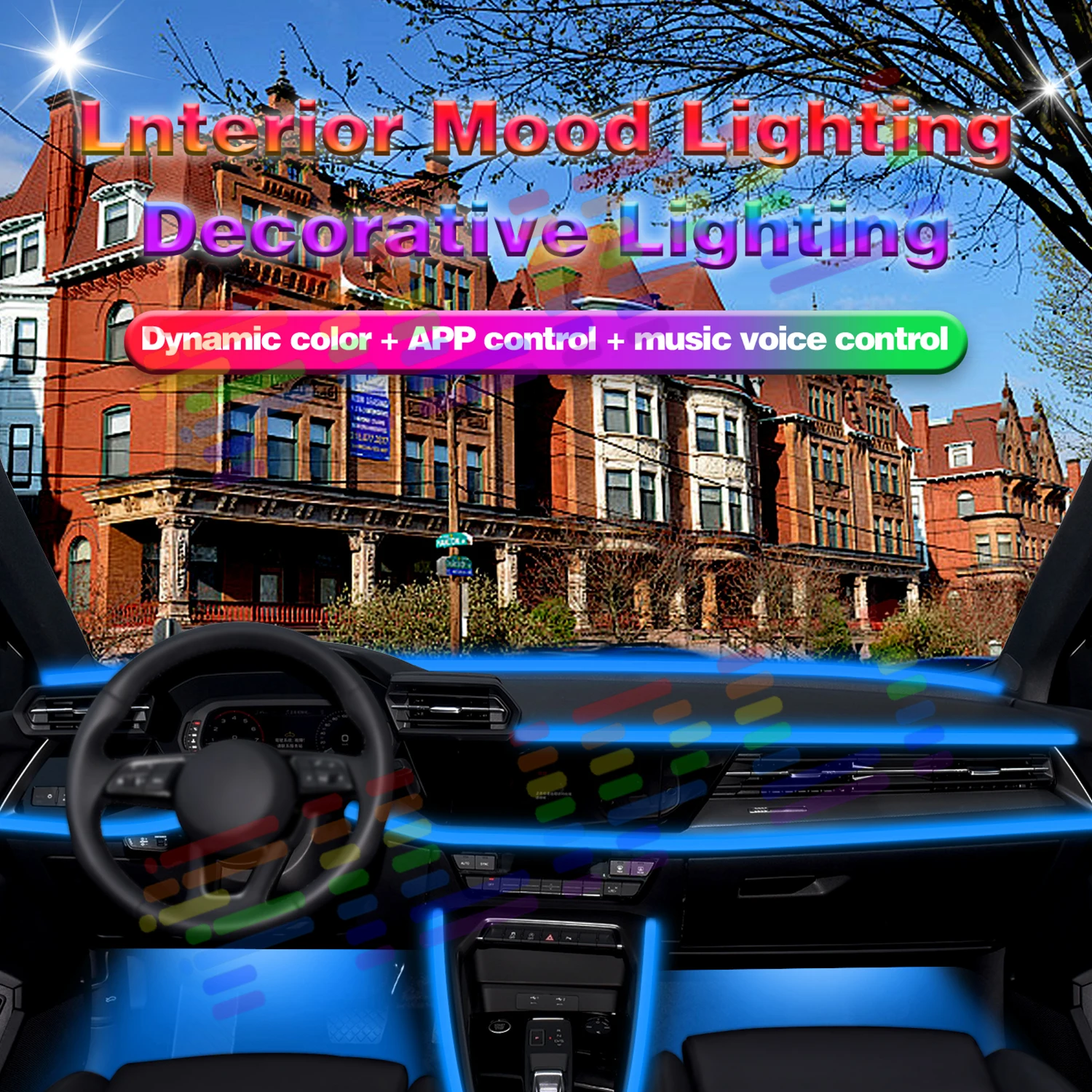 Car Interior Ambient Lights Atmosphere App Control Universal Acrylic Lamp Strips Auto Symphony RGB Colorful Rainbow LED Lighting