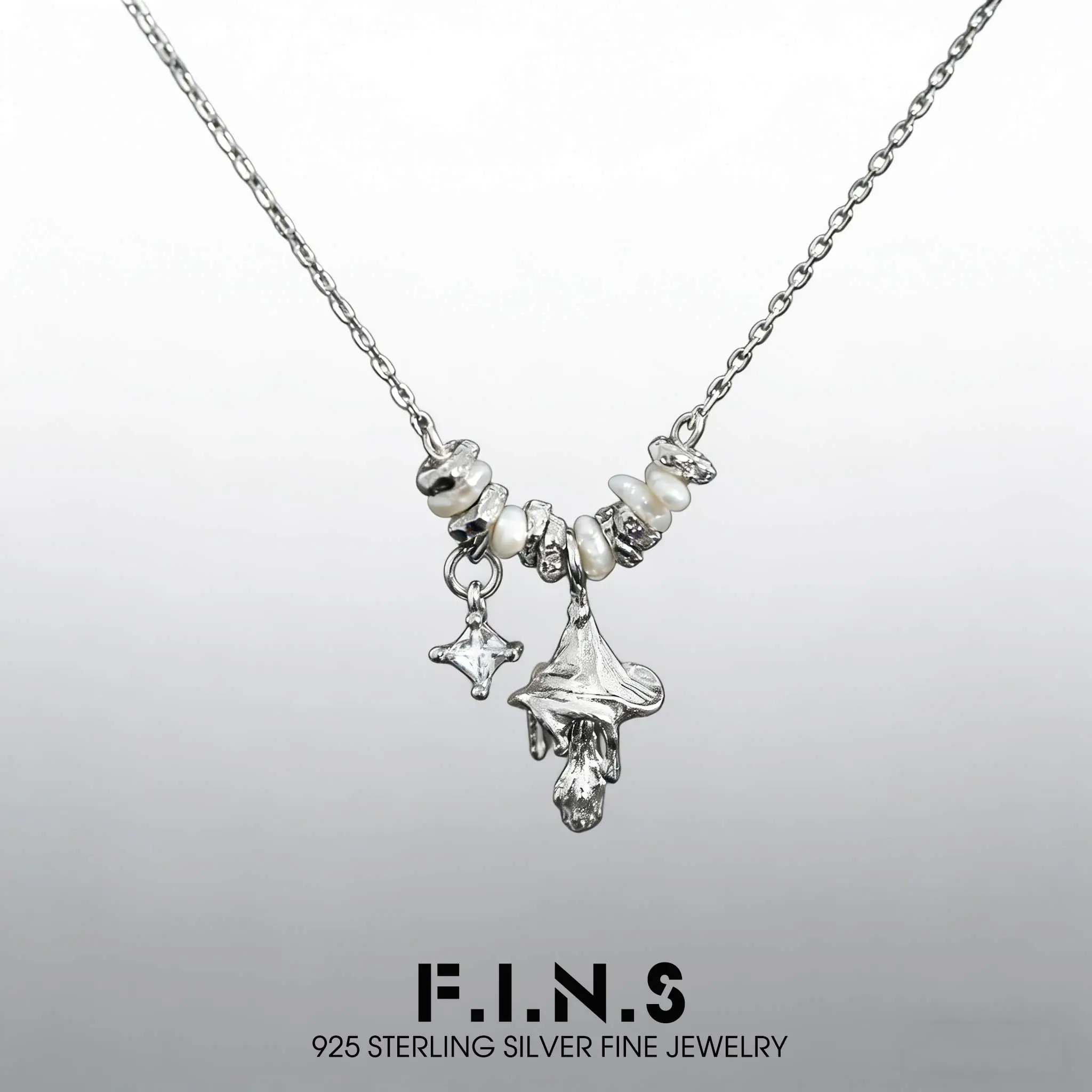 

F.I.N.S Original INS Style S925 Sterling Silver Necklace Natural Freshwater Pearl Mushroom Penants Charm Clavicle Chain Jewelry